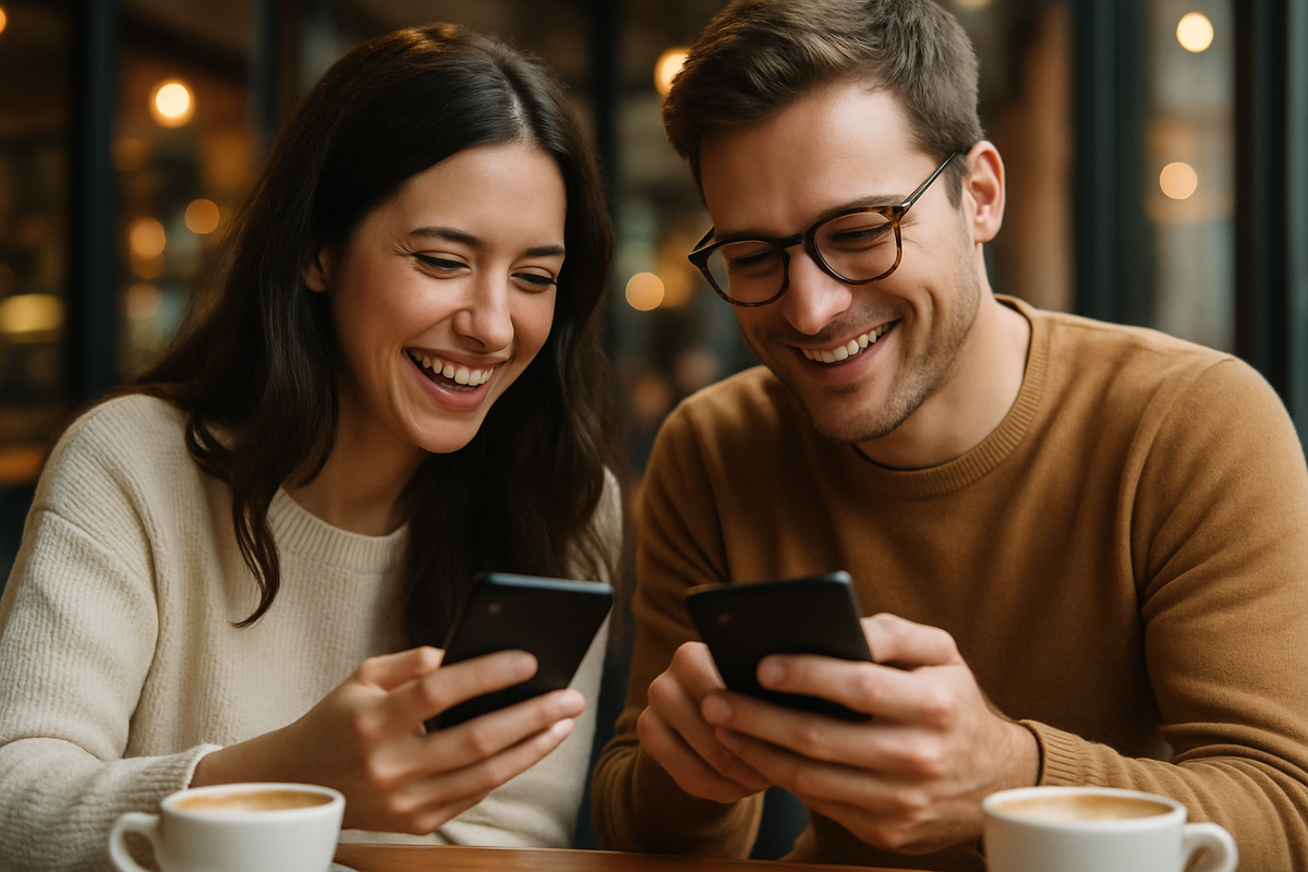 tel stuurt elkaar sms’jes terwijl ze samen koffie drinken – Contactzoekertjes.com.